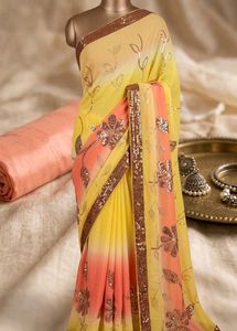 Stunning Yellow & Peach Ombre Saree with Sequins