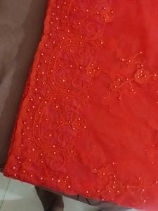 Vibrant Red Embroidered Saree