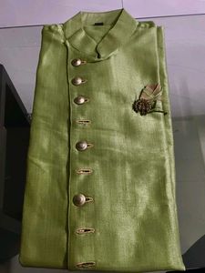 Pista Green Sherwani with Golden Dhoti