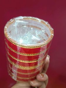 Red Bangles with Golden Embellishments