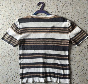 Striped Button-Up Short Sleeve Top