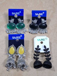 Combo of 4 Oxidized Silver Jhumka Earrings - SAJKE