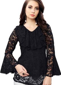 Elegant Black Lace Bell Sleeve Top