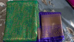 Elegant Green &amp; Purple Pattu Saree