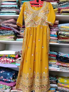 Mustard Yellow Embroidered suit with palazzo