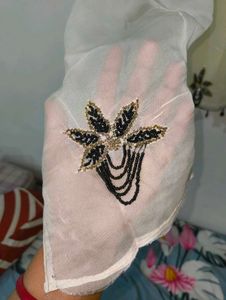 Cream Dupatta with Black Embroidery