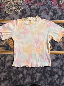 Tie-Dye Ribbed Mock Neck Top