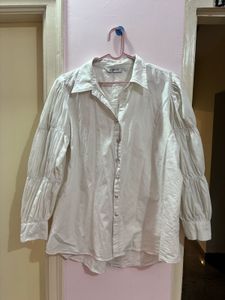 Elegant Cream Puff Sleeve Shirt