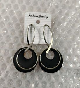 Stylish Black & Silver Hoop Earrings