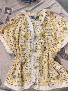 Crocheted Yellow & White Cardigan