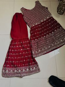 Maroon Embroidered Sharara Suit