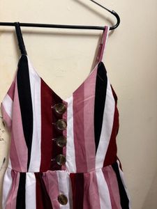 Striped Button-Front Midi Dress
