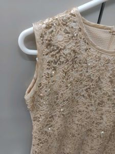Elegant Champagne Gold Sequin &amp; Crochet Lace Party