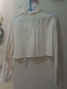 White Collared Crop Top Shirt