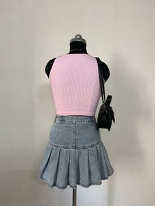Pink Ribbed Halter Neck Crop Top