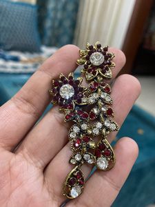 Red & Gold Floral Dangle Earrings