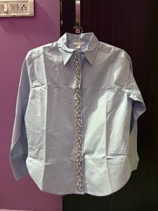Light Blue Embellished Button Down Shirt