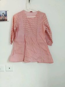 Pink Embroidered Cotton Kurti