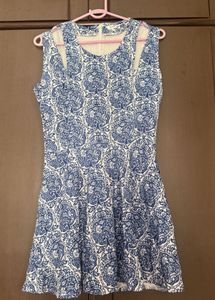 Blue &amp; White Patterned Fit &amp; Flare Dress