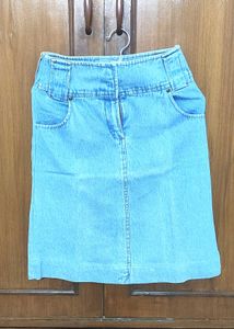 Classic Evergreen Light Wash Denim Skirt