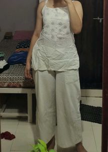 Elegant White Kurta with Pants Set
