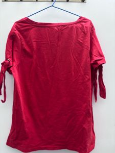 Red Tie-Sleeve T-Shirt