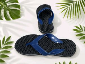 Black Flip Flops with Blue Straps