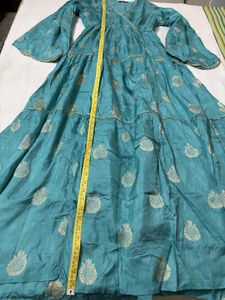 Teal Ethnic Gown/Dress with Gold Print