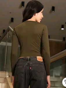 Olive Green Long Sleeve Crop Top