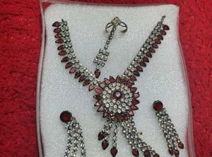 Rhinestone &amp; Ruby Necklace Set with Ring