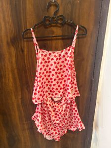 Pink Heart Print Sleepwear Set