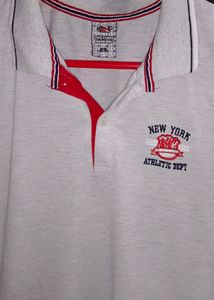 Gray Polo Shirt with Red &amp; Blue Trim