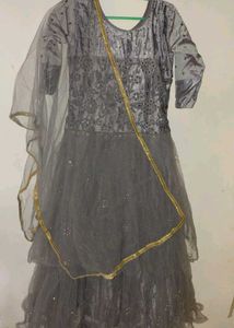 Stunning Grey maxi gown with Dupatta