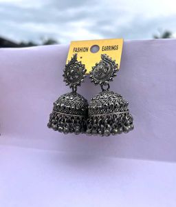 Oxidized Silver Jhumka Earrings