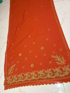 Embroidered rust  Orange Saree