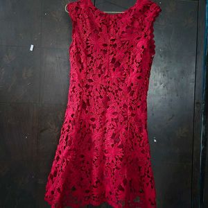 Maroon Floral Crochet Lace Mini Dress