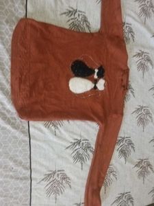 Cute Cat Design Brown Sweater