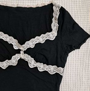 Y2k Vintage Cottagecore Black Lace Trim Crop Top