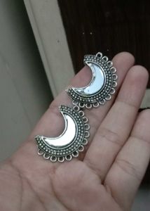 Silver Tone Crescent Moon Earrings