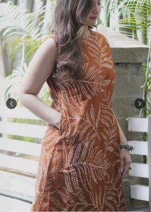KALINI women brown viscose reyon kurta set
