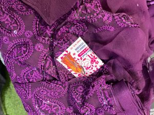Purple Paisley Embroidered Dress Material