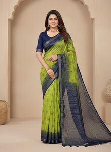 Elegant Lime Green & Navy Sari
