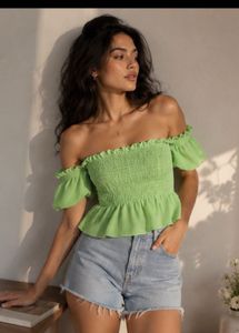 Lime Green Smocked Off-Shoulder Top