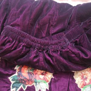 Velvet Floral Embroidered Skirt