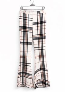 Pinteresty Off White - Flared Plaid Pants