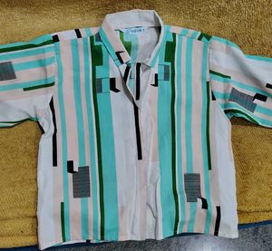 Mint Green Striped Crop Shirt
