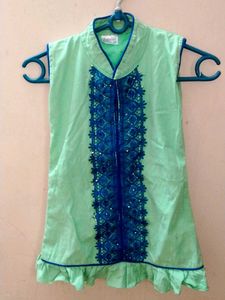 Light Green Kurta with Blue Embroidery