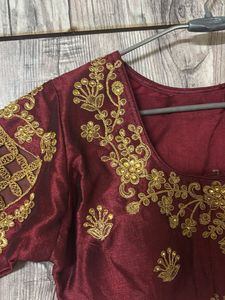 Maroon Embroidered Silk Blouse