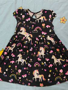 Cute Unicorn Print Girls Dress
