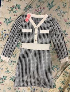 Chanel inspired Houndstooth Knit autumn dress